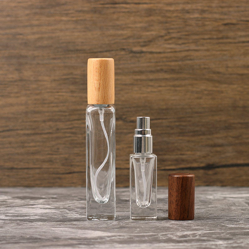 5ml/10ml Luxury Square Glass Perfume Spray Bottle Refillable Empty Fragrance Atomizer with Wooden Cap Custom Cosmetic Packaging 5ml/10ml Luxury Square Glass Perfume Spray Bottle Refillable Empty Fragrance Atomizer with Wooden Cap Custom Cosmetic Packaging