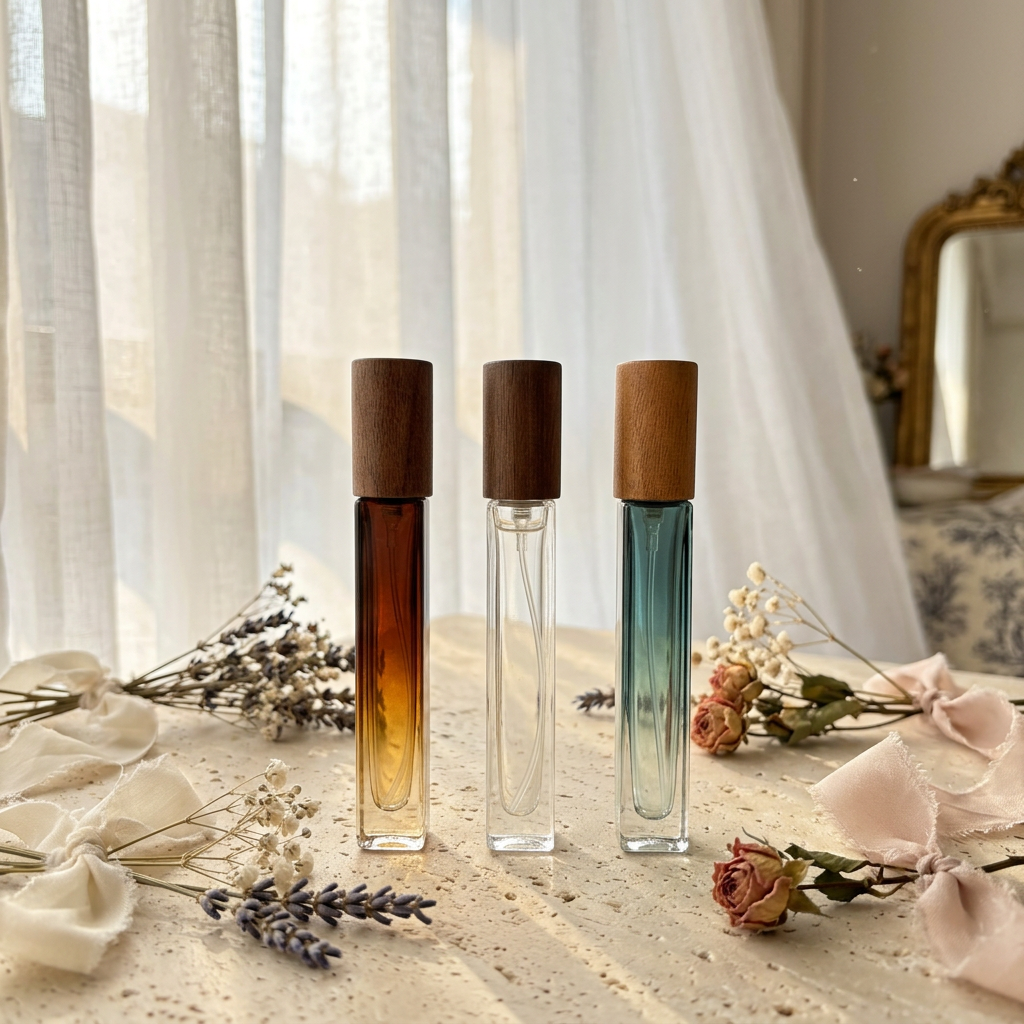 Luxury Square Glass Perfume Spray Bottle with Wooden Cap Refillable Fragrance Atomizer Custom Cosmetic Packaging OEM ODM Luxury Square Glass Perfume Spray Bottle with Wooden Cap Refillable Fragrance Atomizer Custom Cosmetic Packaging OEM ODM