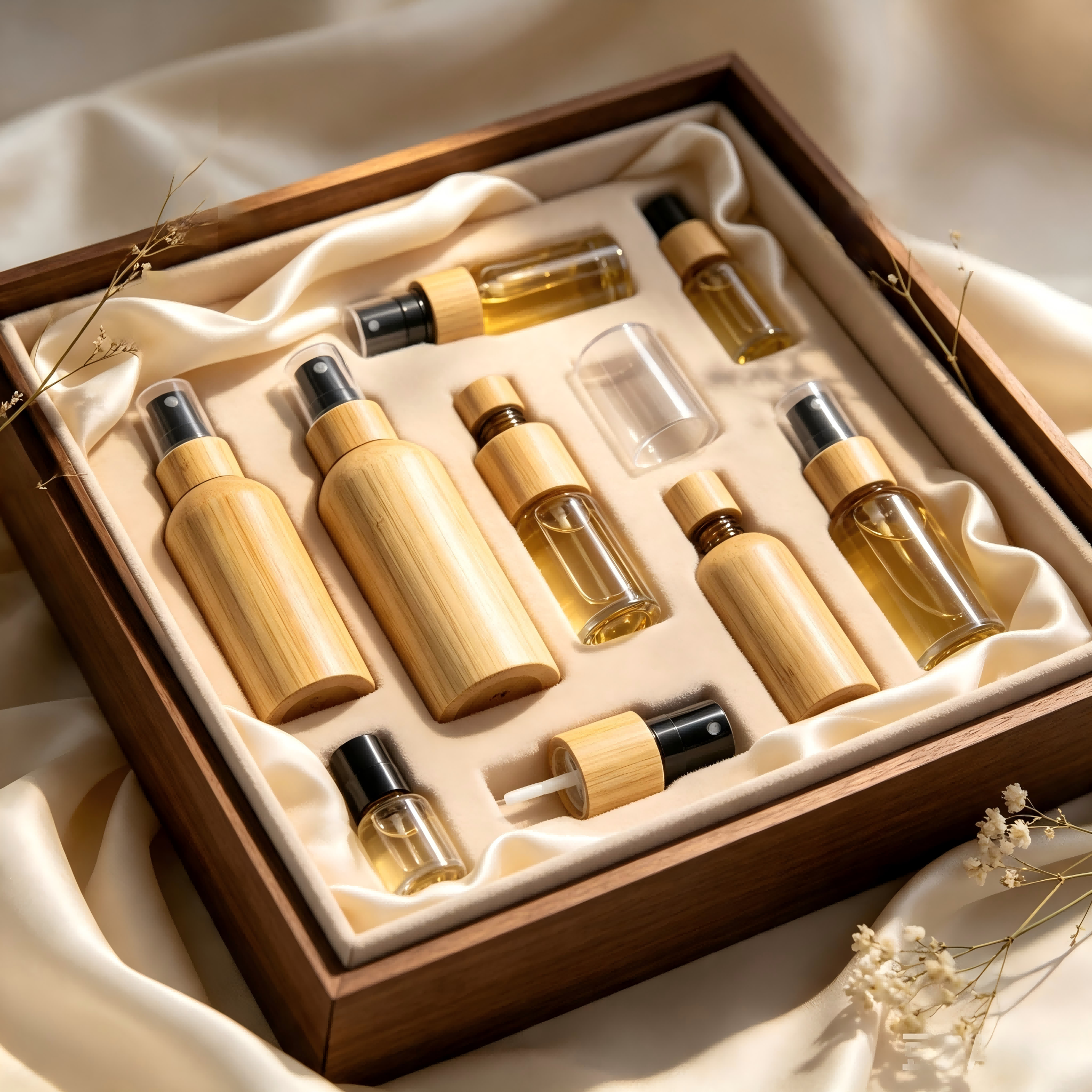 High-End Gift Set Reusable Liquid Dispenser Travel Aromatherapy Hydrosol Bottle Full Bamboo Outer Glass Spray Bottle High-End Gift Set Reusable Liquid Dispenser Travel Aromatherapy Hydrosol Bottle Full Bamboo Outer Glass Spray Bottle