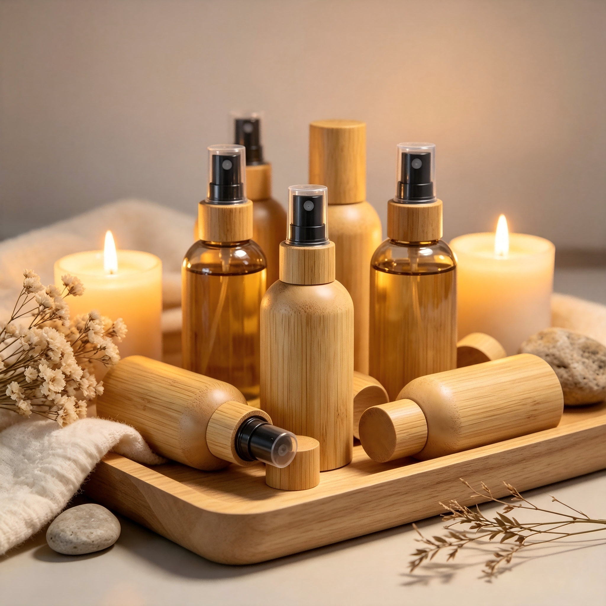 Private Label Luxury Empty Toner Packaging Reusable Bamboo Outer Case Facial Care Bottle Bamboo Covered Glass Spray Pump Bottle Private Label Luxury Empty Toner Packaging Reusable Bamboo Outer Case Facial Care Bottle Bamboo Covered Glass Spray Pump Bottle