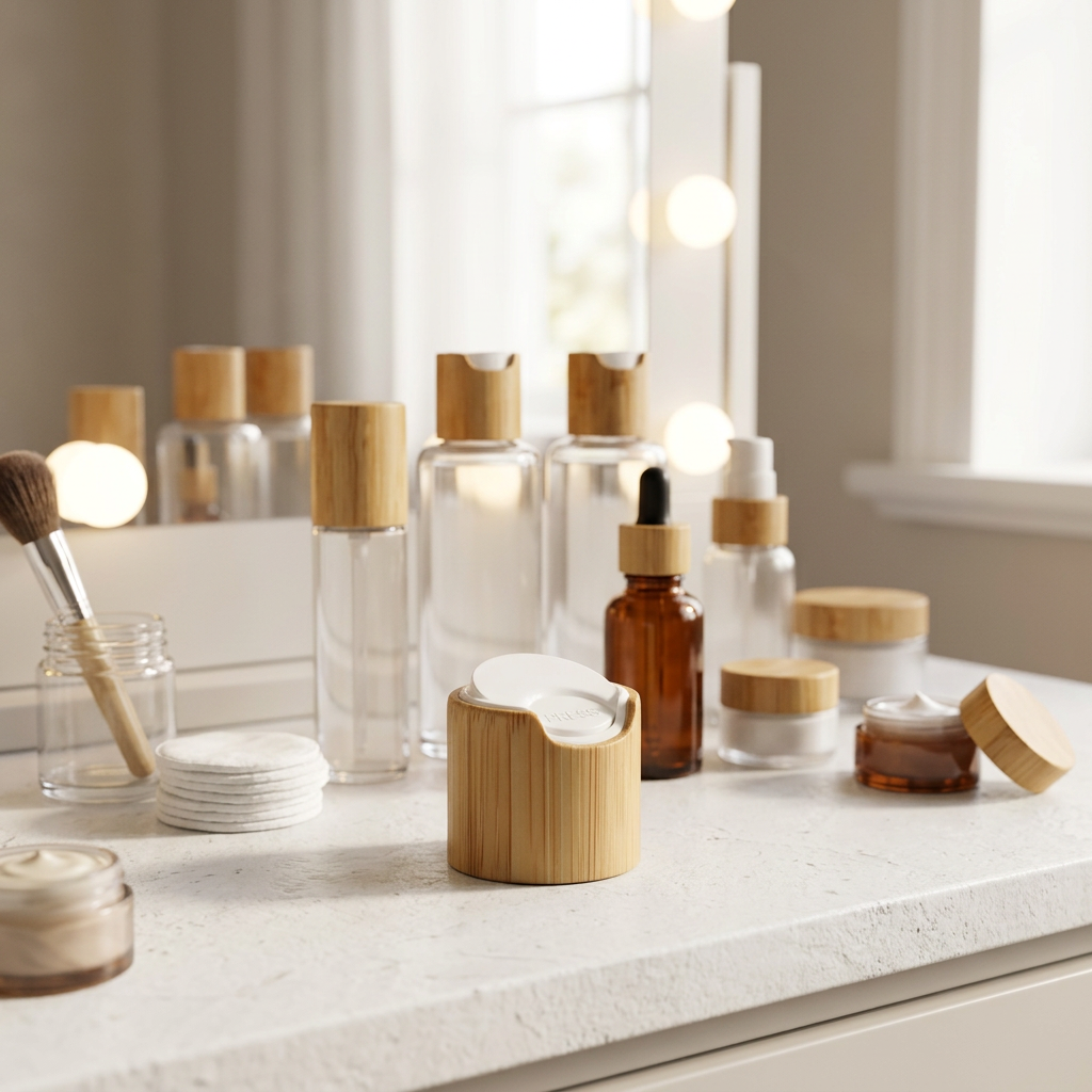 18mm 20mm 24/410 28/410 Bamboo Plastic Disc Top Cap Custom Wooden Bottle Lid Shampoo Bottle Screw Dispenser Cap