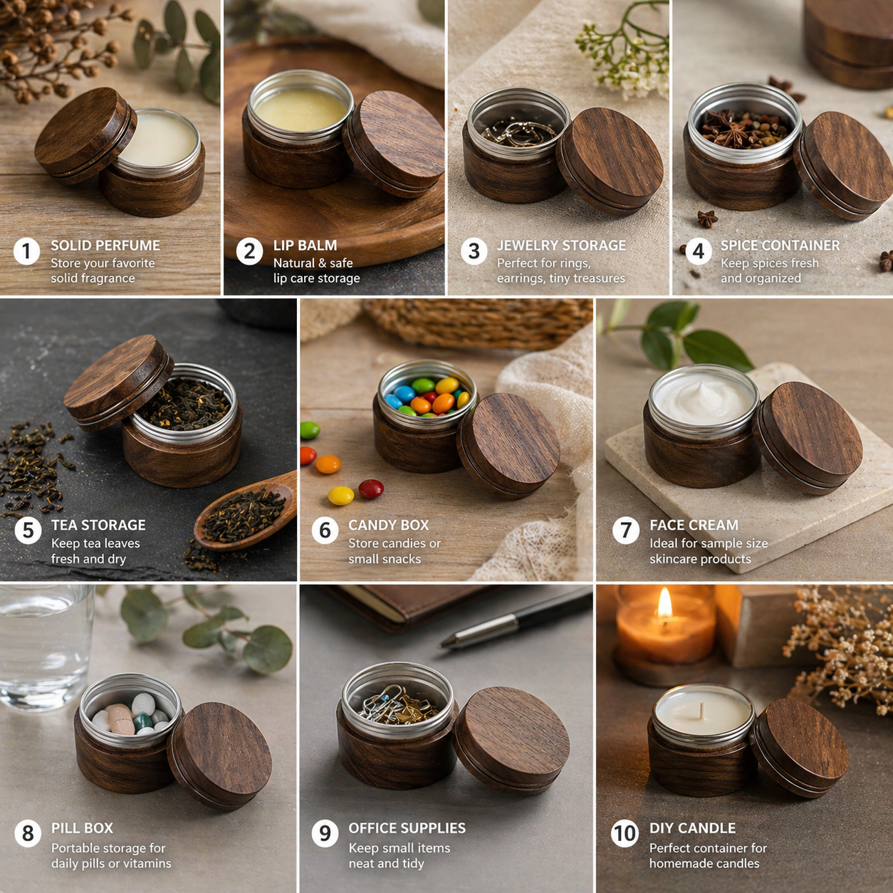 Wholesale Custom Logo Cosmetic Jar Luxury Creme Container Bamboo Cream Jar 100G Black Walnut Wood Aluminum Jar Wholesale Custom Logo Cosmetic Jar Luxury Creme Container Bamboo Cream Jar 100G Black Walnut Wood Aluminum Jar