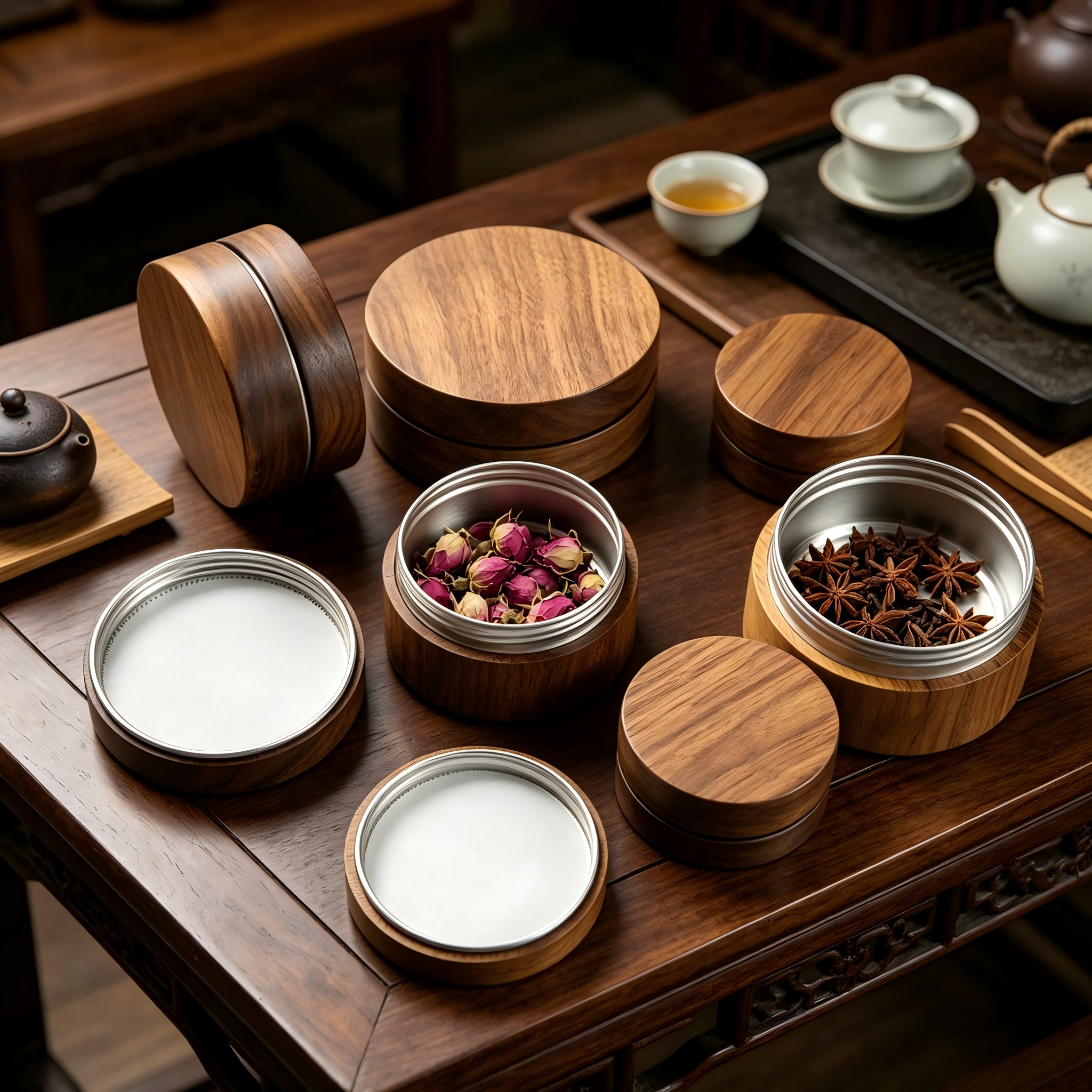 Wholesale Custom Logo Cosmetic Jar Luxury Creme Container Bamboo Cream Jar 100G Black Walnut Wood Aluminum Jar Wholesale Custom Logo Cosmetic Jar Luxury Creme Container Bamboo Cream Jar 100G Black Walnut Wood Aluminum Jar