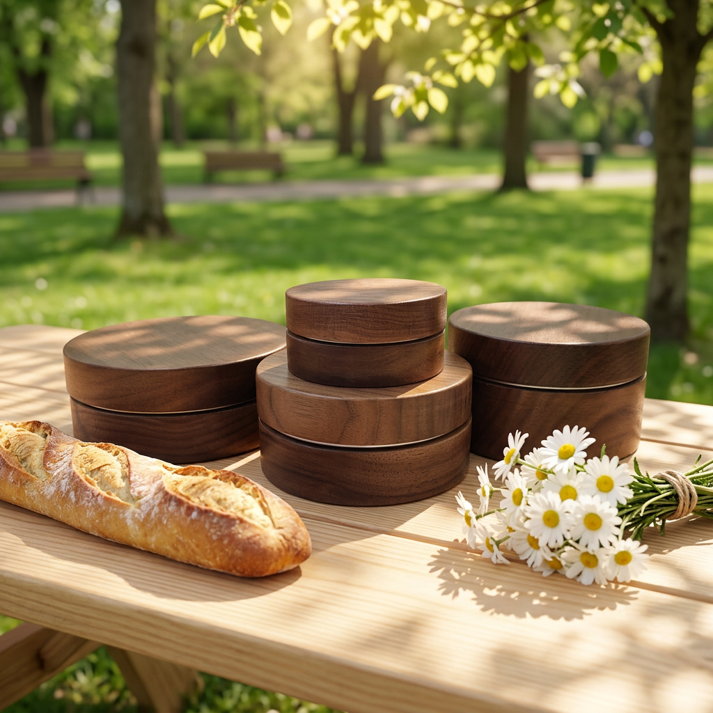 Wholesale Custom Logo Cosmetic Jar Luxury Creme Container Bamboo Cream Jar 100G Black Walnut Wood Aluminum Jar