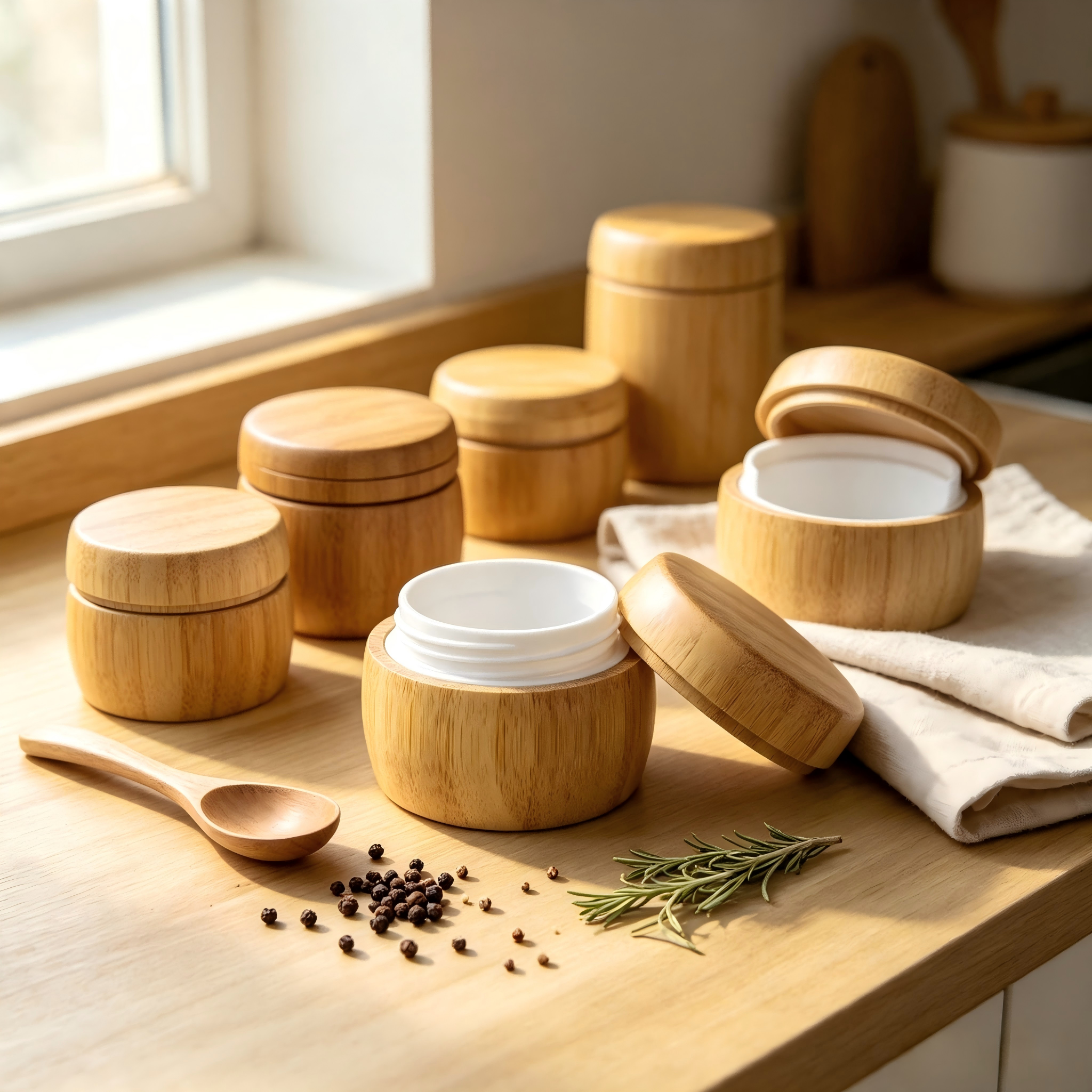 Wooden Bamboo Jar Hot Selling Container Recycled Bamboo Packaging Unique Design Cosmetic 50g Bamboo Cosmetic Cream Jar