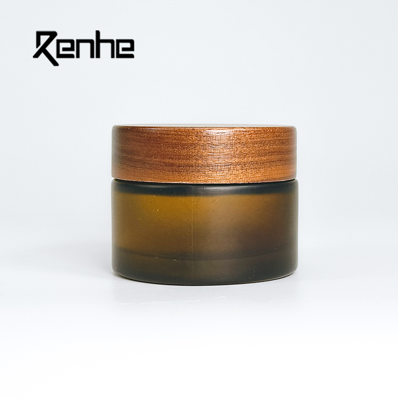 Custom Eco Friendly Frosted Amber Glass Cosmetic Packaging Set Wholesale Luxury Cream Jar Lotion Bottle with Natural Bamboo Lid