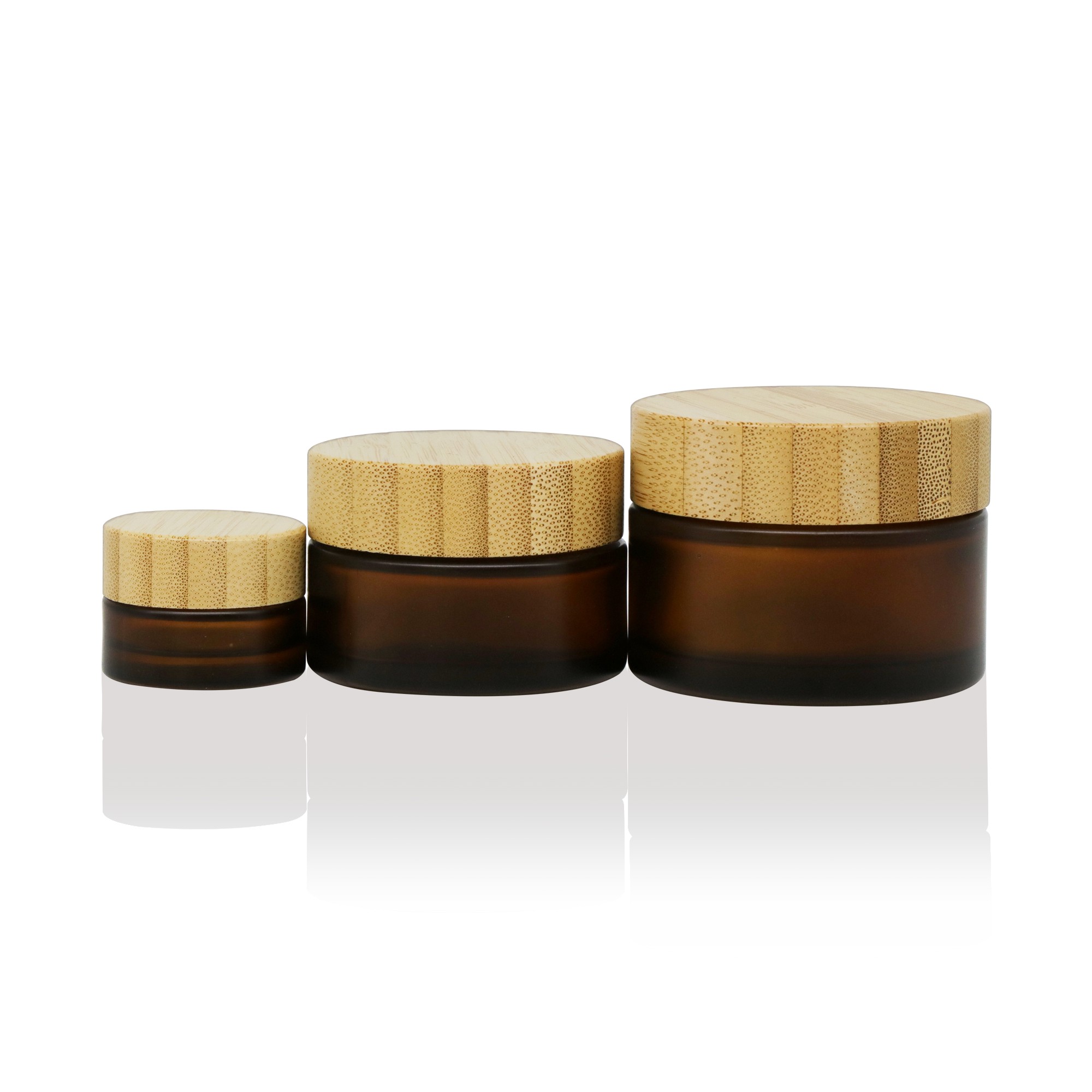 Custom Eco Friendly Frosted Amber Glass Cosmetic Packaging Set Wholesale Luxury Cream Jar Lotion Bottle with Natural Bamboo Lid