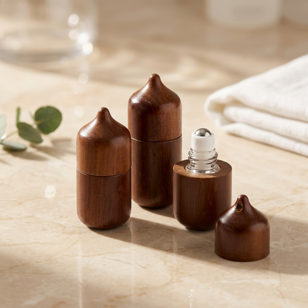 New Shape Wood Roller Bottle Natural Essential Oil Glass Roll on Bottle 2ml Perfume Oil Deodorant Roller Bottle With Steel Ball