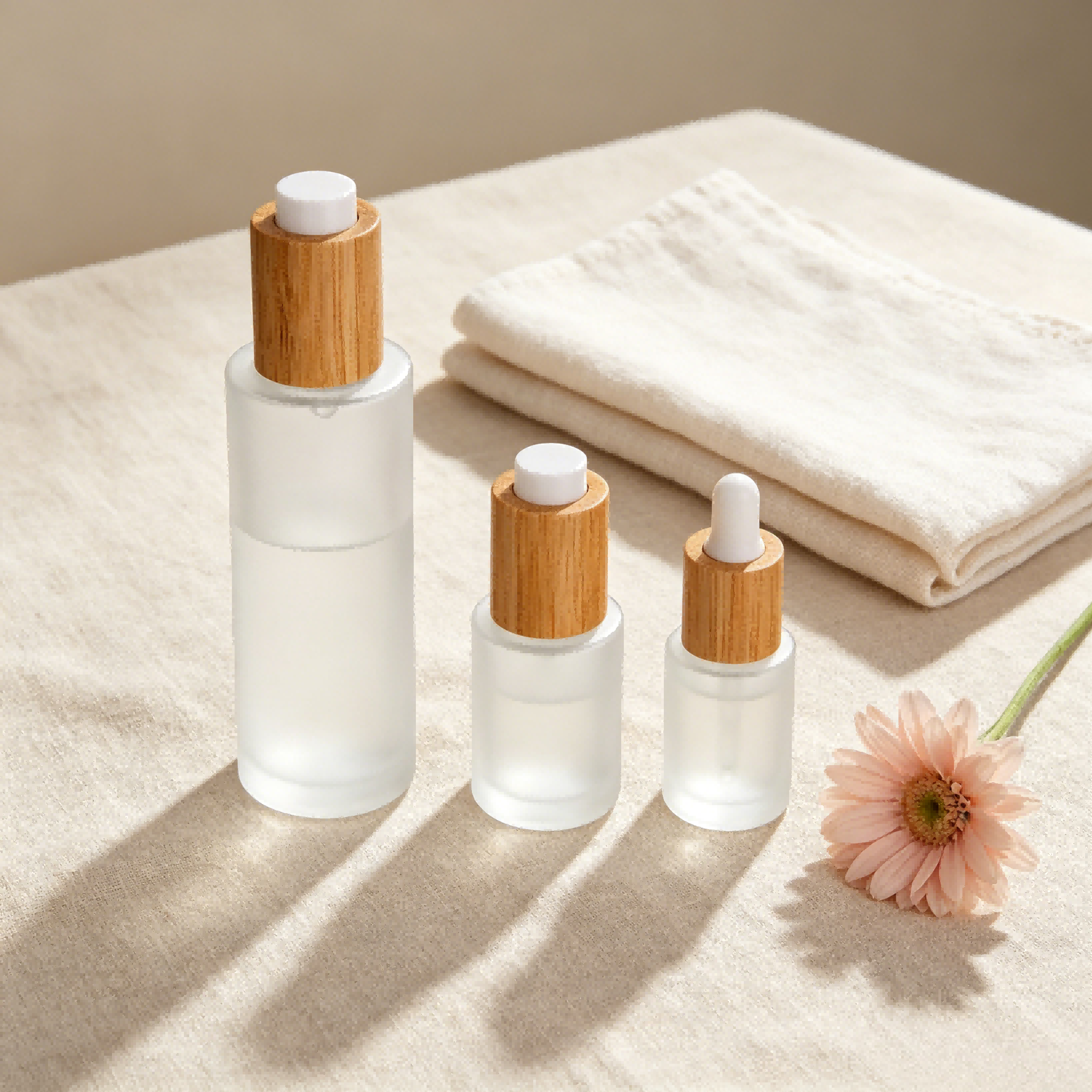 Bottle with Bamboo Dropper Pump and Cream Jar Ideal Bathroom Bedroom Vanity Elegant Natural Storage Solution Dropper Bottle