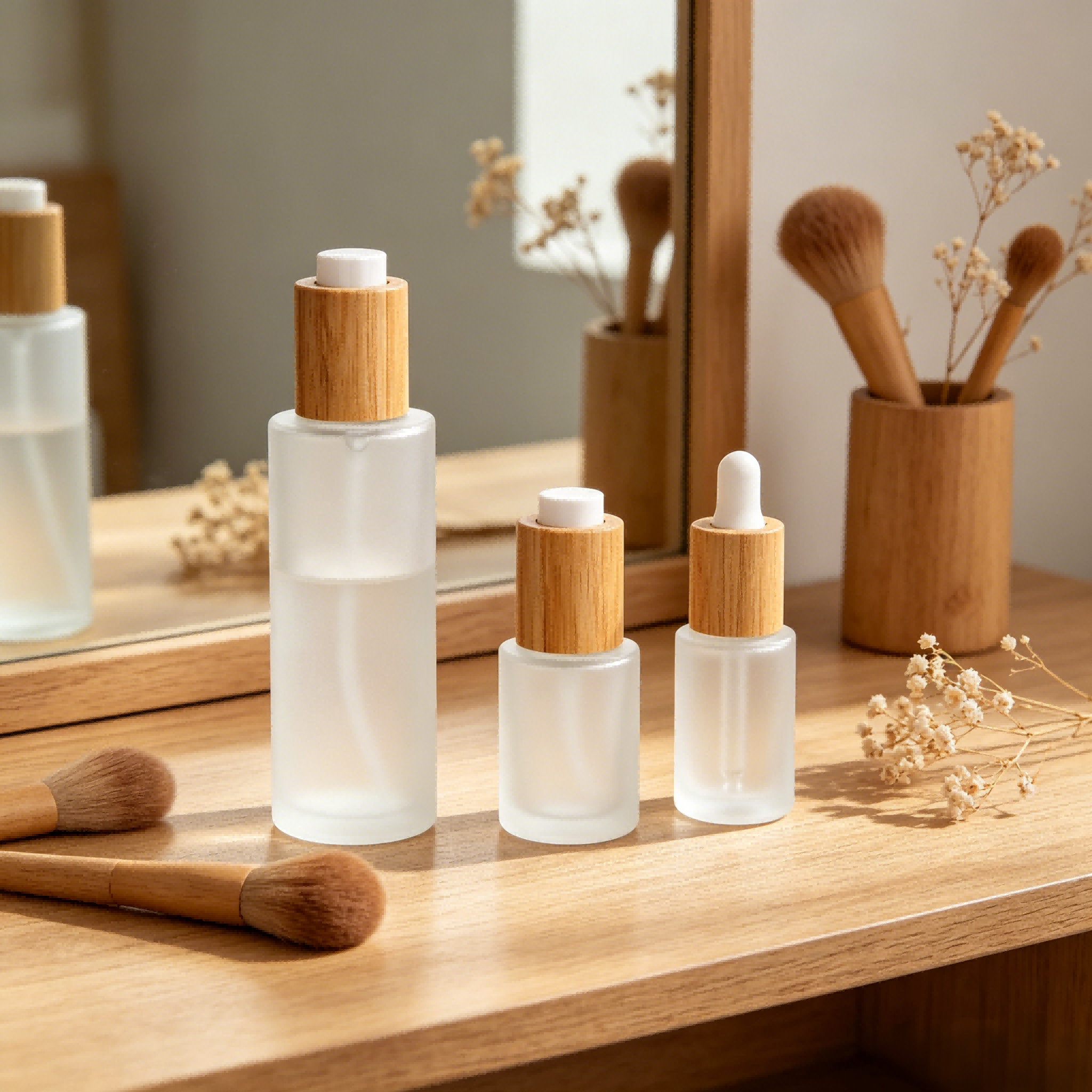 Bottle with Bamboo Dropper Pump and Cream Jar Ideal Bathroom Bedroom Vanity Elegant Natural Storage Solution Dropper Bottle Bottle with Bamboo Dropper Pump and Cream Jar Ideal Bathroom Bedroom Vanity Elegant Natural Storage Solution Dropper Bottle
