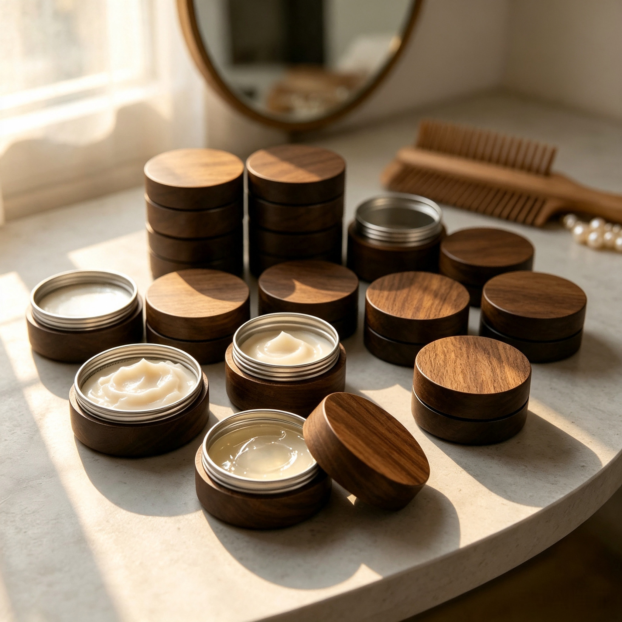 Premium Custom Logo Black Walnut Wooden Cosmetic Jar Aluminum Packaging for Skincare Cream Balm Luxury Beauty Product Packaging Premium Custom Logo Black Walnut Wooden Cosmetic Jar Aluminum Packaging for Skincare Cream Balm Luxury Beauty Product Packaging