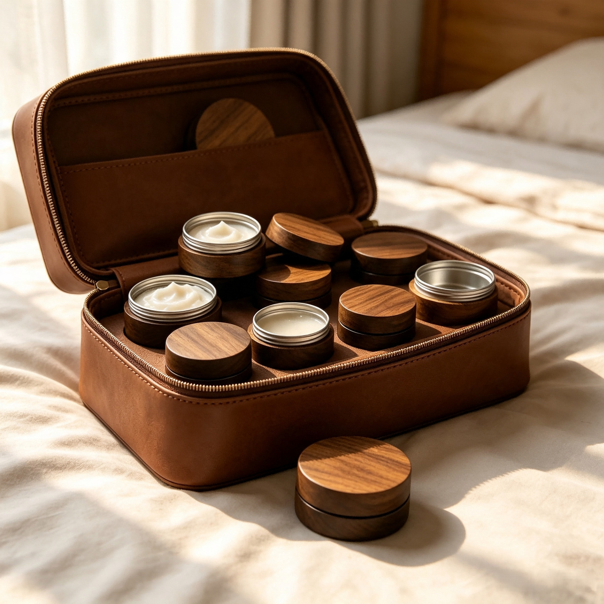 Luxury Walnut Wood Refillable Cosmetic Container Wood Jar 30g Aluminum Jar for Balm Cream Solid Perfume and Skincare