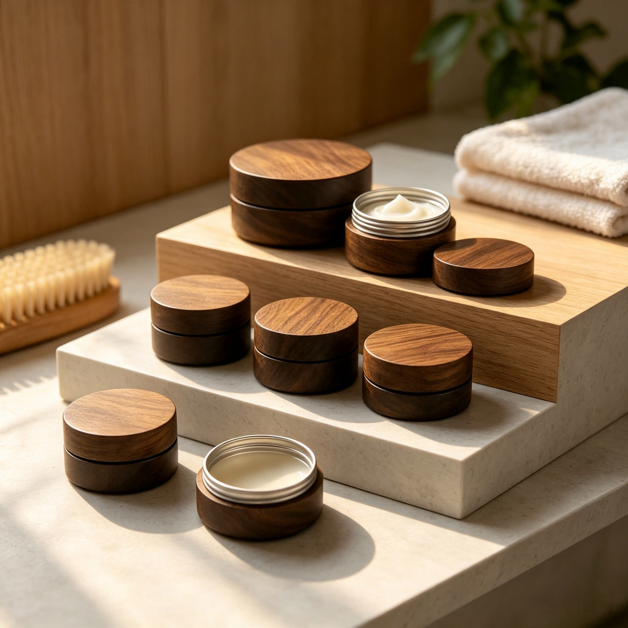 Luxury Walnut Wood Refillable Cosmetic Container Wood Jar 30g Aluminum Jar for Balm Cream Solid Perfume and Skincare
