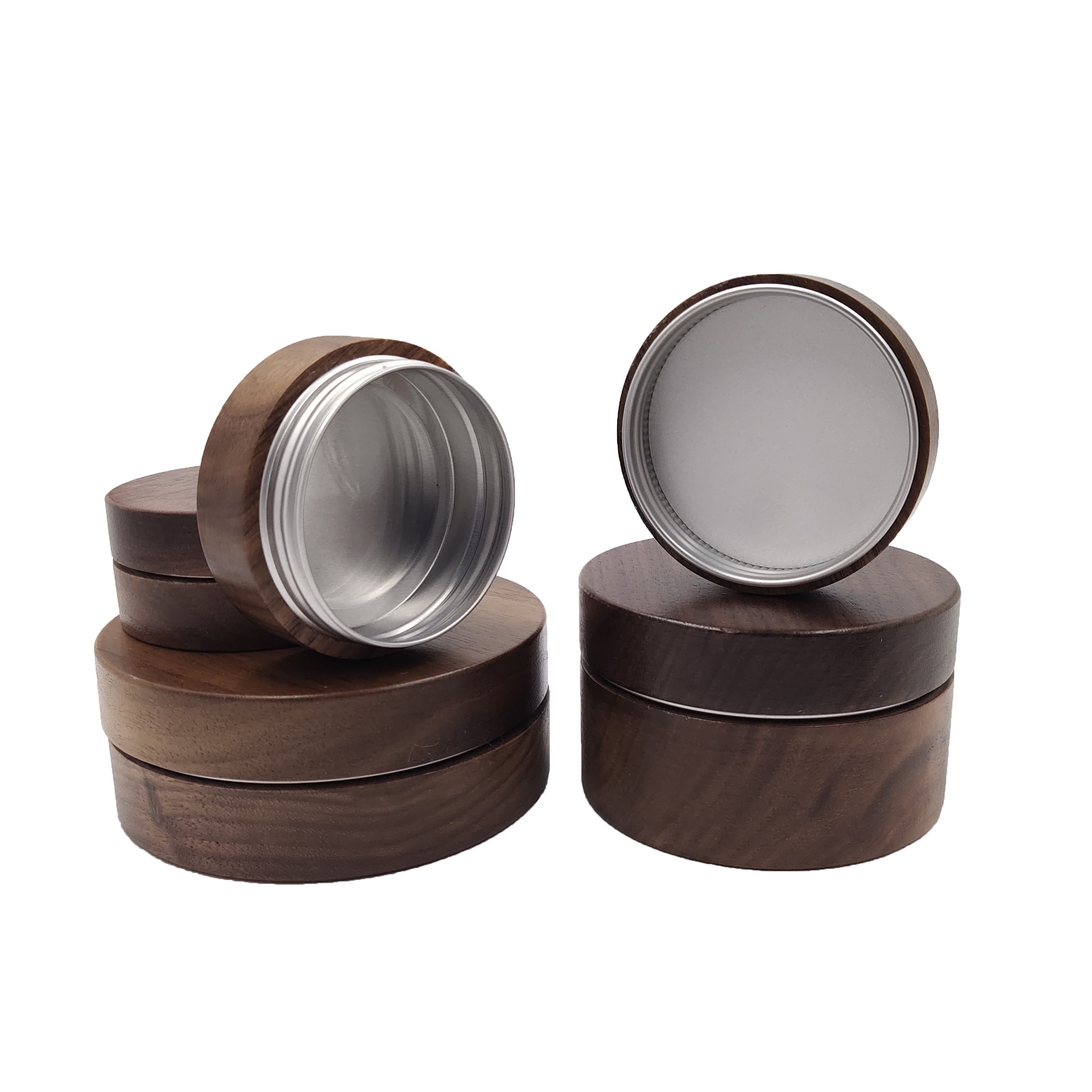 Premium Custom Logo Black Walnut Wooden Cosmetic Jar Aluminum Packaging for Skincare Cream Balm Luxury Beauty Product Packaging Premium Custom Logo Black Walnut Wooden Cosmetic Jar Aluminum Packaging for Skincare Cream Balm Luxury Beauty Product Packaging