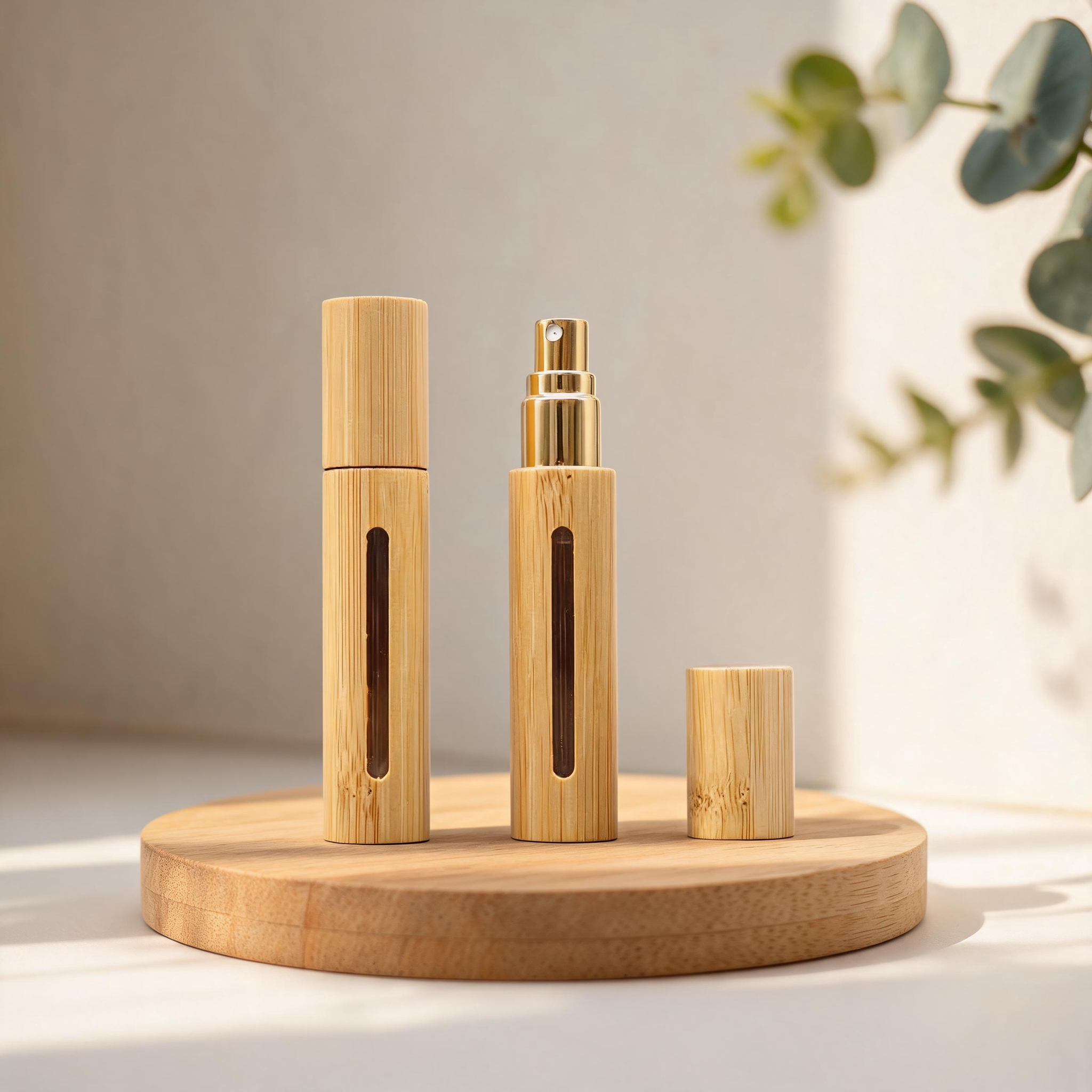 Empty Square Portable Mini Glass Perfume Spray Bottles Ladies Bamboo Shell Fragrance Bottles Travel Party Gift Perfume Bottle