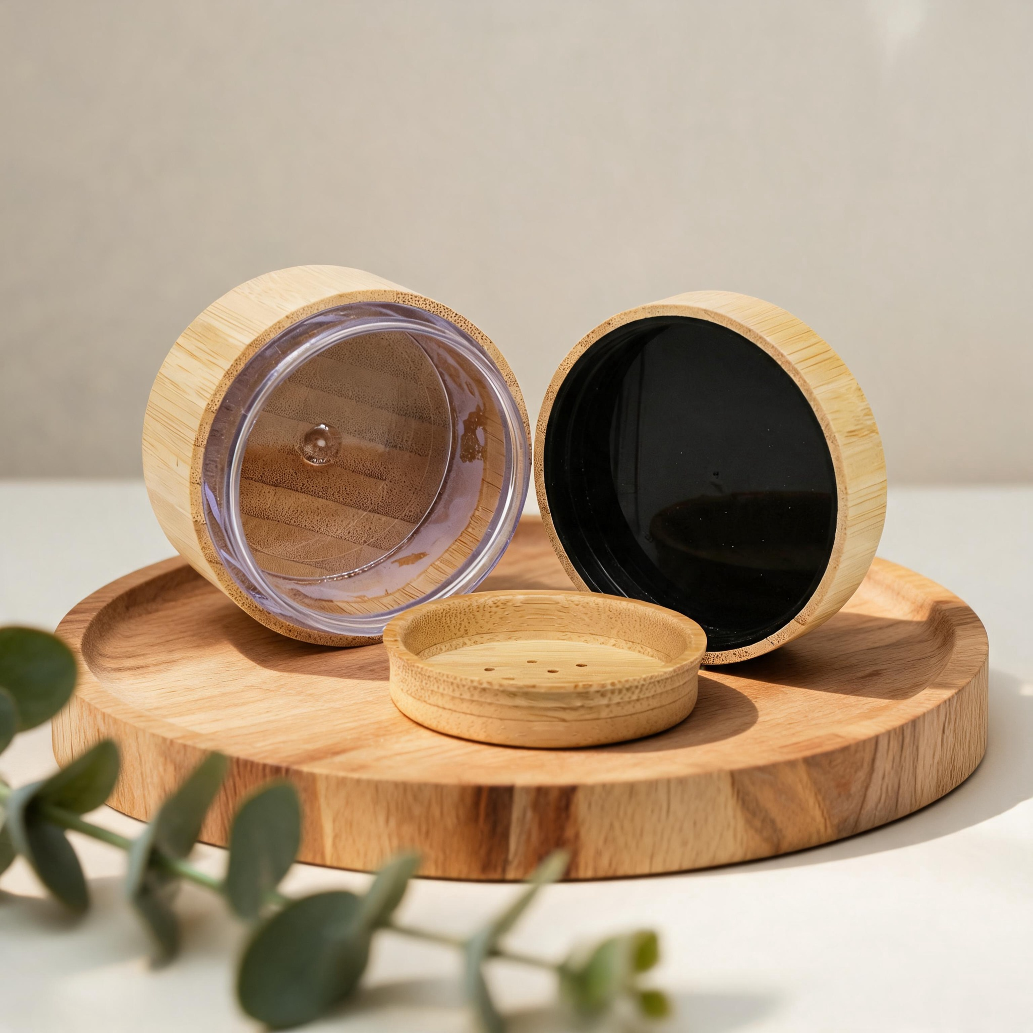 Refillable Natural Bamboo Loose Powder Jar with Sieving Lid Daily Makeup Travel and on - the - Go Use Loose Powder Container