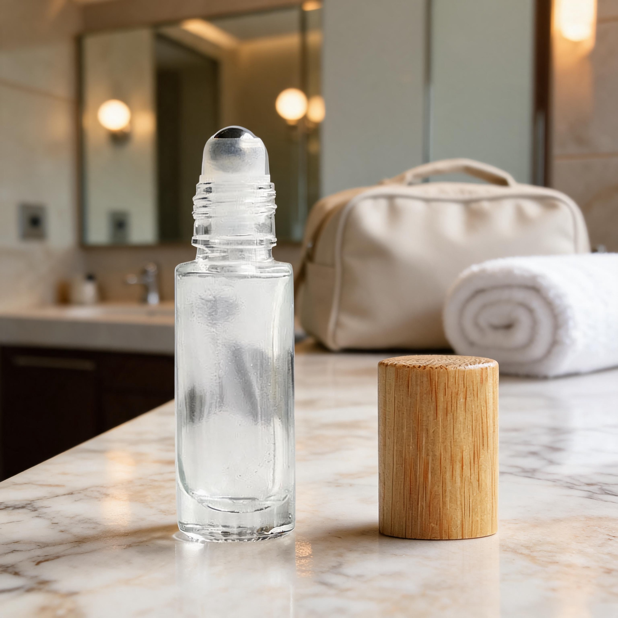 Luxury Glass Roller Bottle with Natural Bamboo Lid Sustainable Refillable Roll on Container for Skincare Serum Essential Oil Luxury Glass Roller Bottle with Natural Bamboo Lid Sustainable Refillable Roll on Container for Skincare Serum Essential Oil