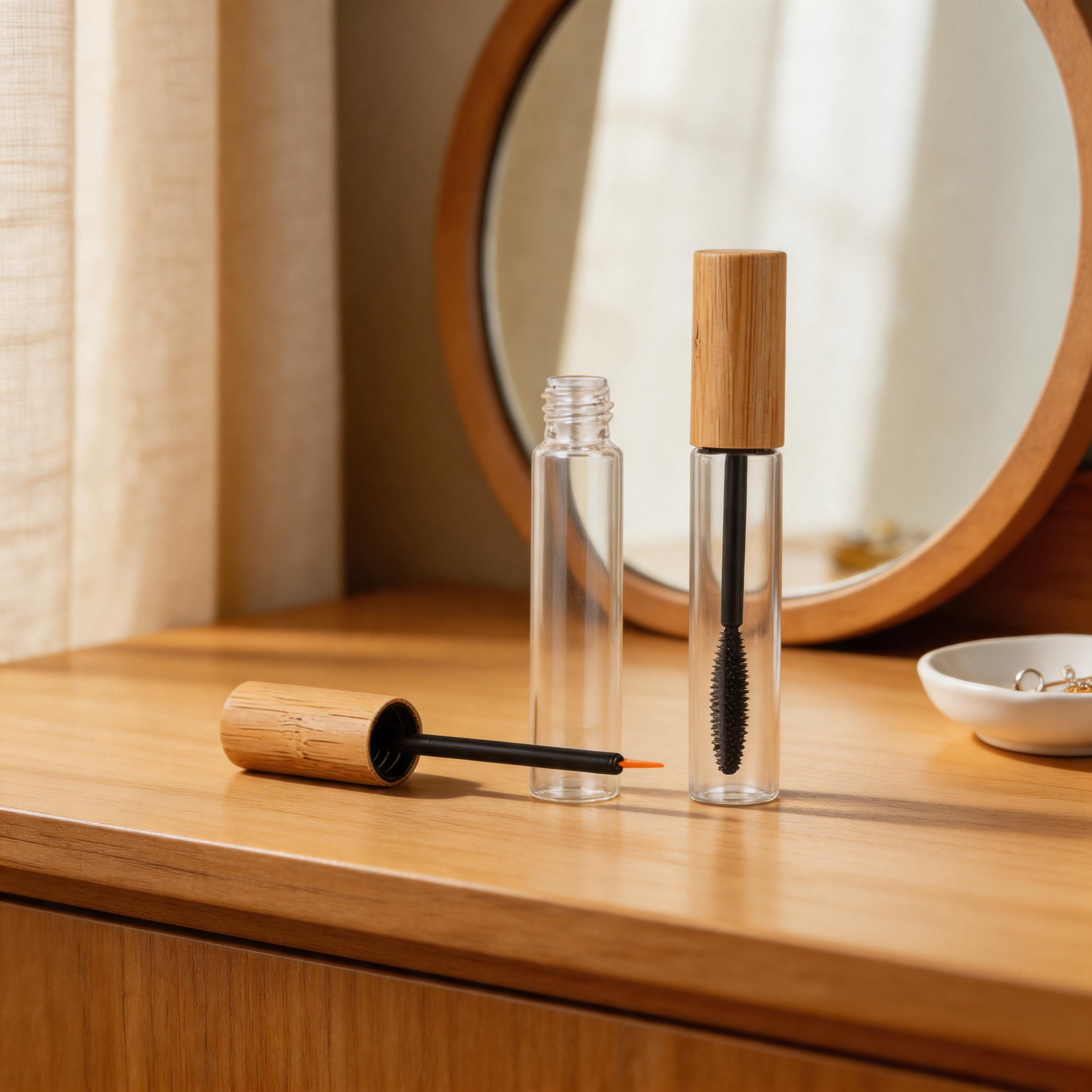 Golden Empty Mascara Packaging Tube with Brush Bamboo Cap for Beauty Parlor Salon Makeup Kit Cosmetics Storage Mascara Tube