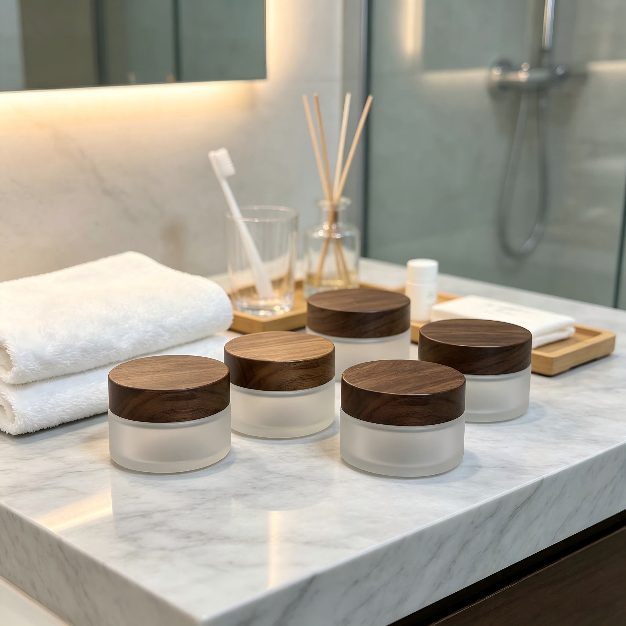 Wholesale 5g-250g Luxury Empty Frosted Glass Serum Dropper Bottle Cream Jar Kit Black Walnut Wooden Cap for Cosmetic Wholesale 5g-250g Luxury Empty Frosted Glass Serum Dropper Bottle Cream Jar Kit Black Walnut Wooden Cap for Cosmetic