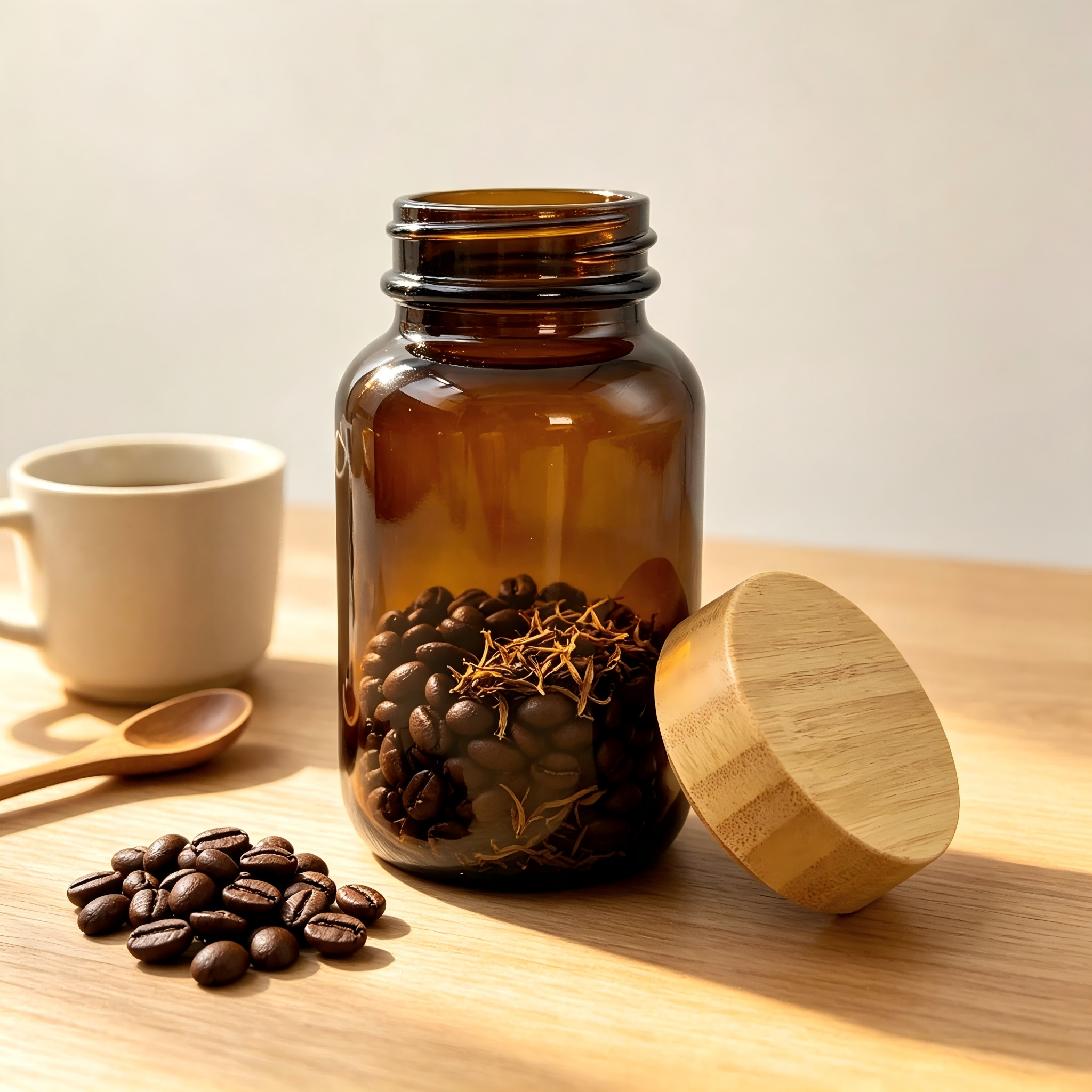 Food Grade Black Glass Supplement Jar Natural Bamboo Lid Light Proof Capsule Bottle for Tablet Pill Custom Brand Service