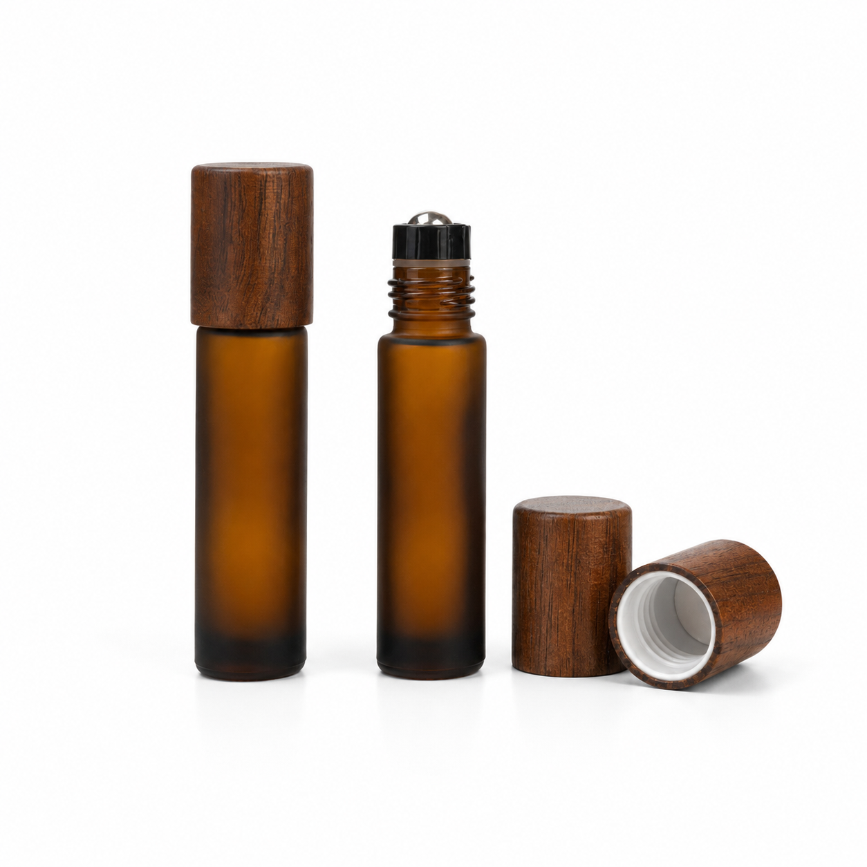 Luxury Custom Logo Black Walnut Wooden Cap Amber Glass Roller Bottle 5ml 10ml for Essential Oil Skincare Packaging Luxury Custom Logo Black Walnut Wooden Cap Amber Glass Roller Bottle 5ml 10ml for Essential Oil Skincare Packaging
