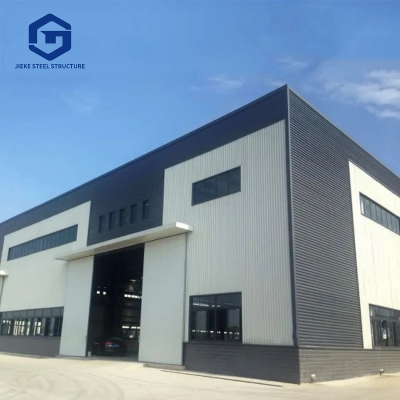 A modern steel structure warehouse with high compressive strength, hurricane-resistant, and waterproof features, suitable for factory use.