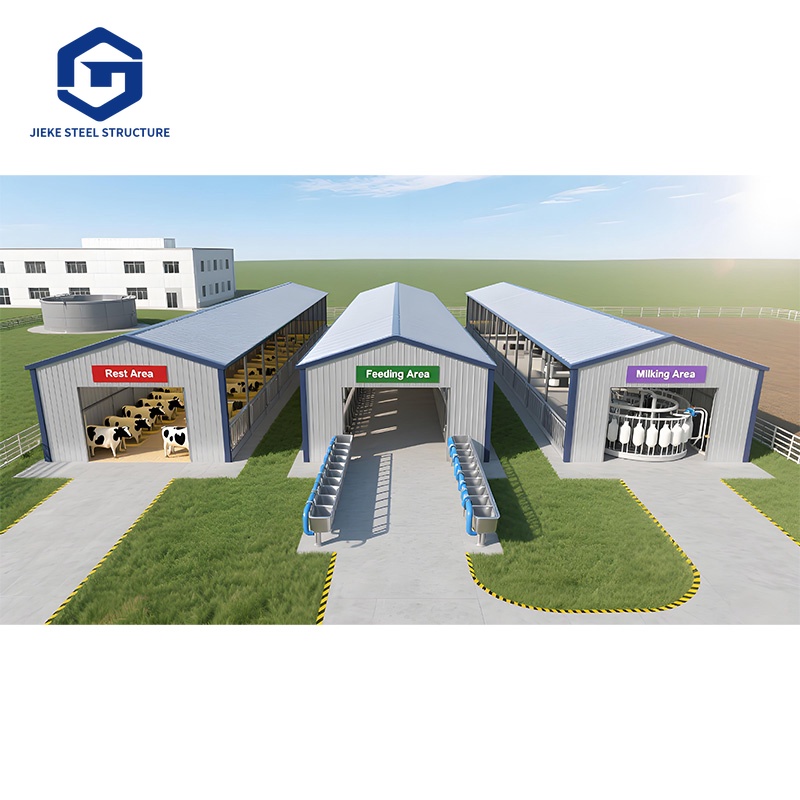Modern Prefab Steel Structure Farm Building Economical Light-Weighted Barn House Dairy Cow Sheep Goat Chicken House Cattle Farm