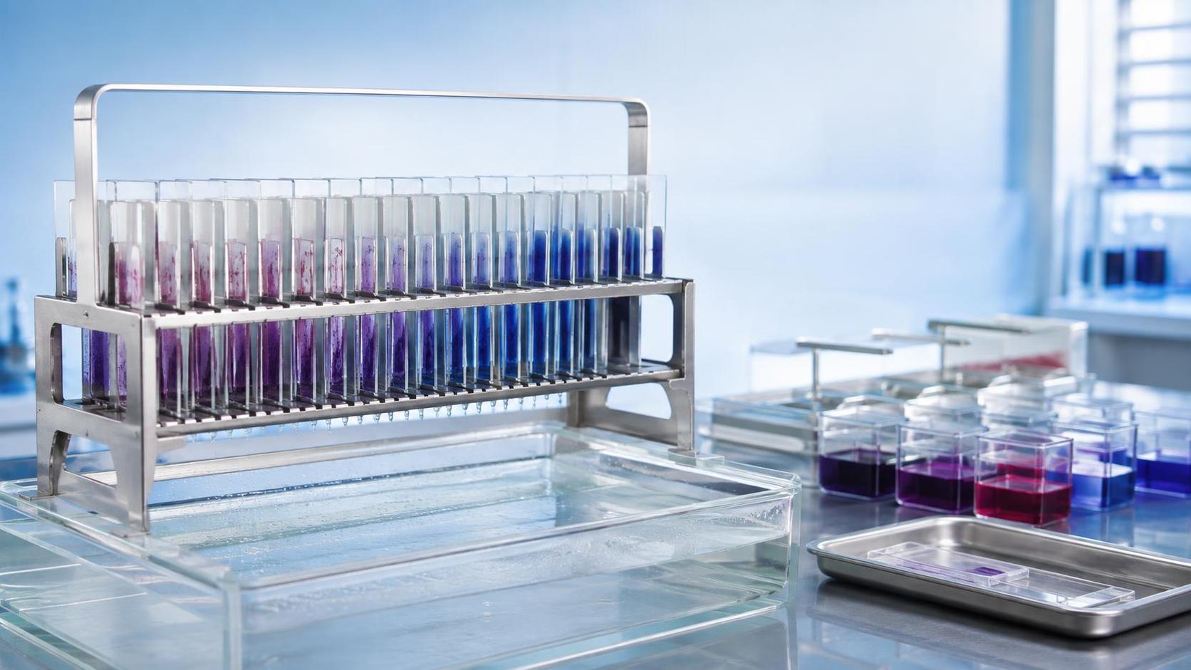 Which Staining Rack Design Improves Slide Throughput and Handling Safety?