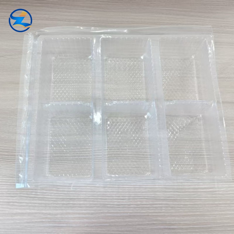 PET Plastic Transparent Rectangular Food 6 Divided Tray