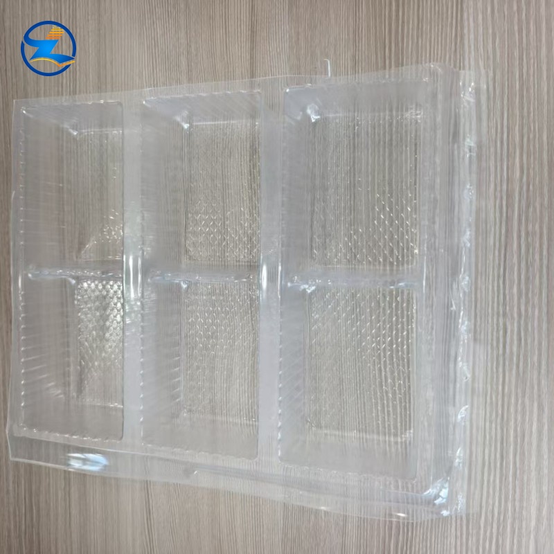 PET Plastic Transparent Rectangular Food 6 Divided Tray