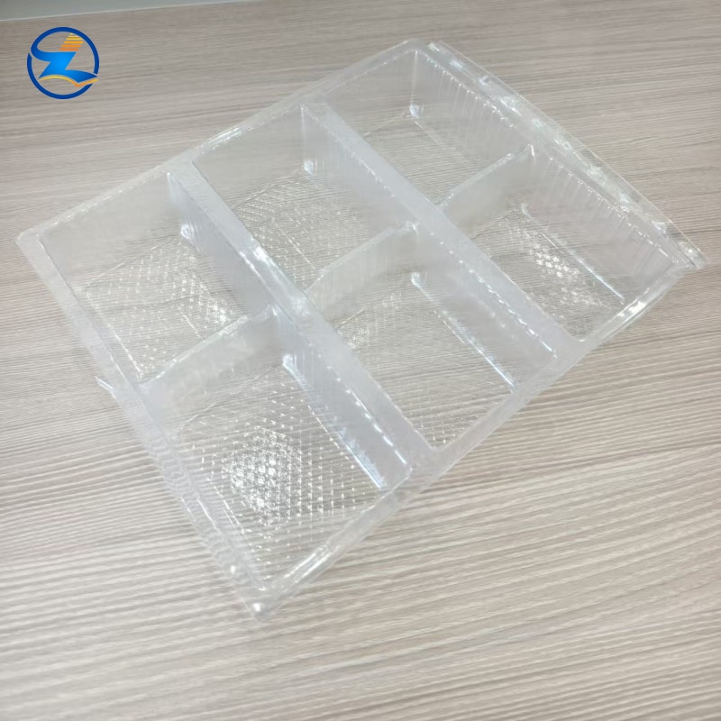 PET Plastic Transparent Rectangular Food 6 Divided Tray