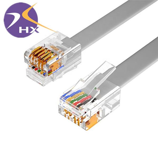 Cavo telefonico a spirale a 6 nuclei con testina cristallo 6P6C in puro rame placcato PVC nero per uso elettronico