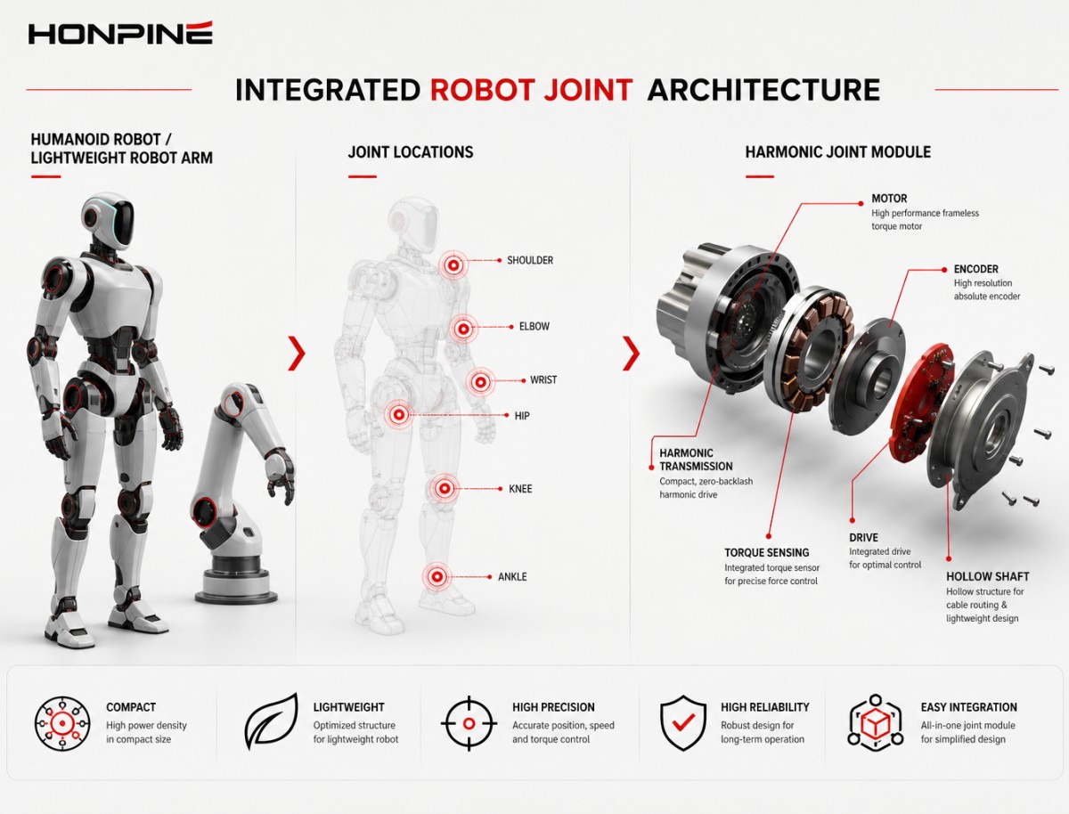 Módulo integrado de articulación robótica armónica para robots ligeros y de uso especial