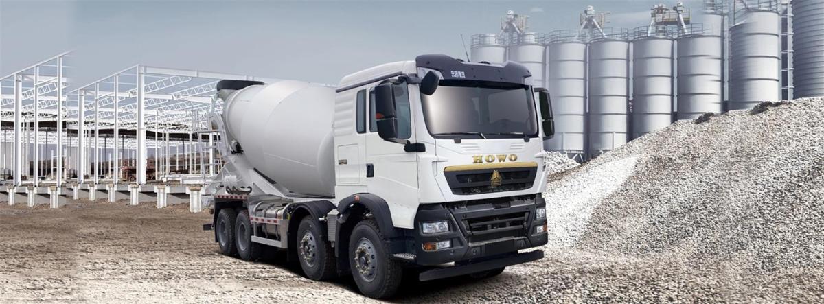 Howo A7 6x4 concrete mixer truck front three quarter view highlighting chassis and mixer drum