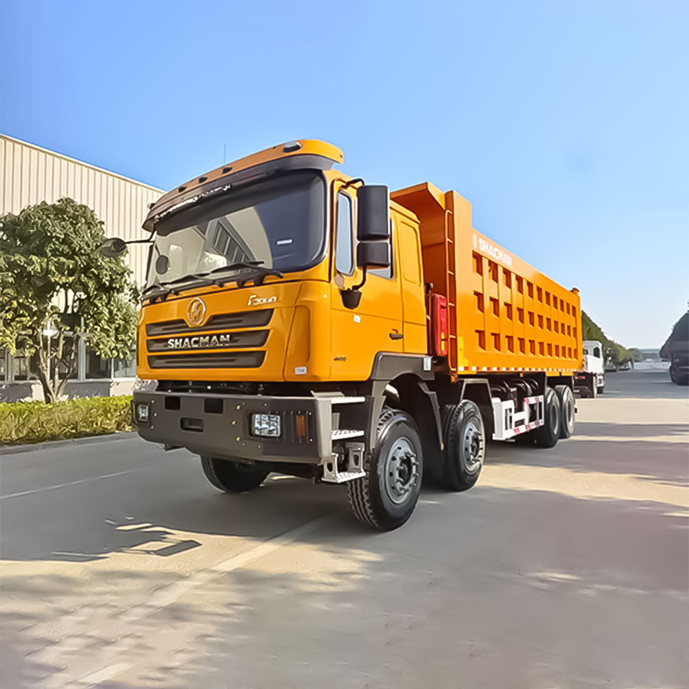 Shacman F3000 8x4 400HP dump truck side view showing 8x4 multi axle configuration and cargo box