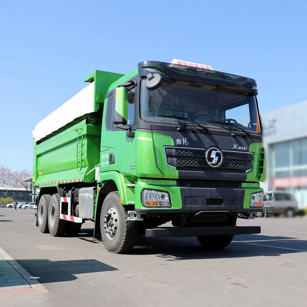Shacman X3000 6x4 heavy duty dump truck front three quarter view highlighting dump body and cab design