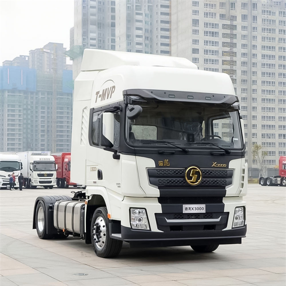 Shacman X3000 4x2 heavy duty tractor truck front three quarter view highlighting cab design and chassis