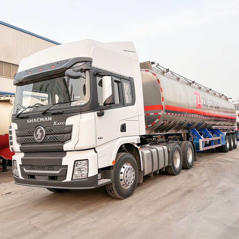 45,000L aluminum fuel tanker semi trailer front three quarter view highlighting tank body and axle configuration
