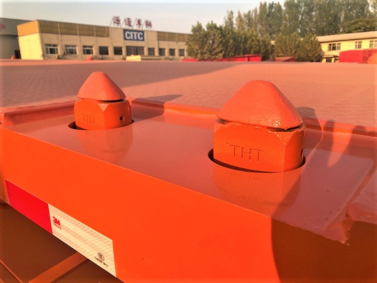 3 axle 40ft flatbed container semi trailer twist lock detail for secure container fixing