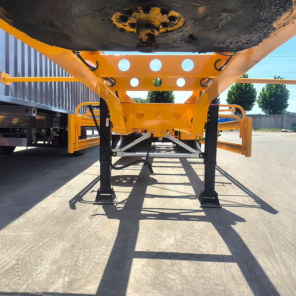 3 axle skeleton semi trailer landing gear detail showing heavy duty support system