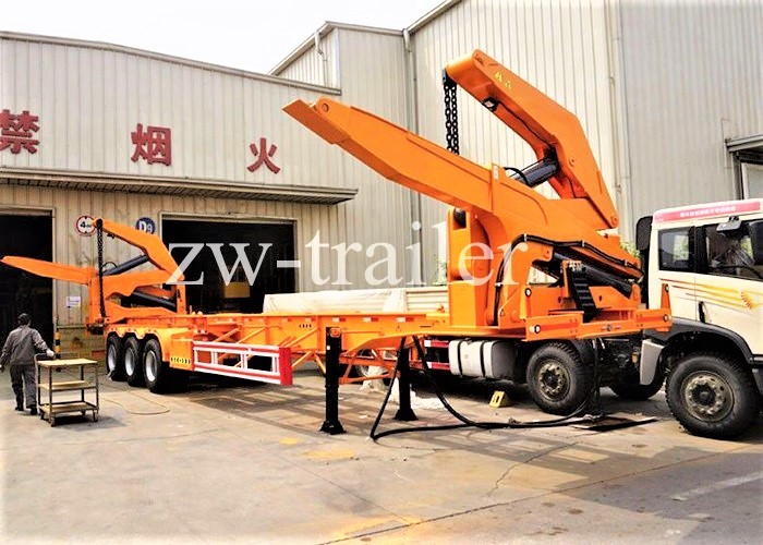 40ft side loader semi trailer front three quarter view highlighting side loading system and axle layout
