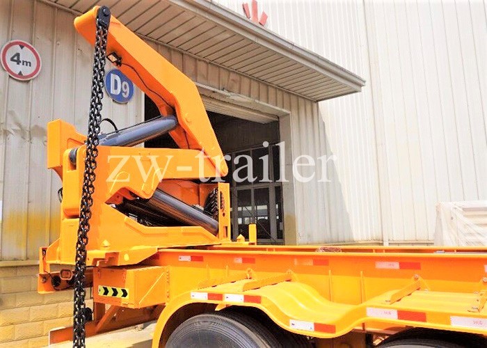 40ft side loader semi trailer side loading mechanism detail showing hydraulic lifting system