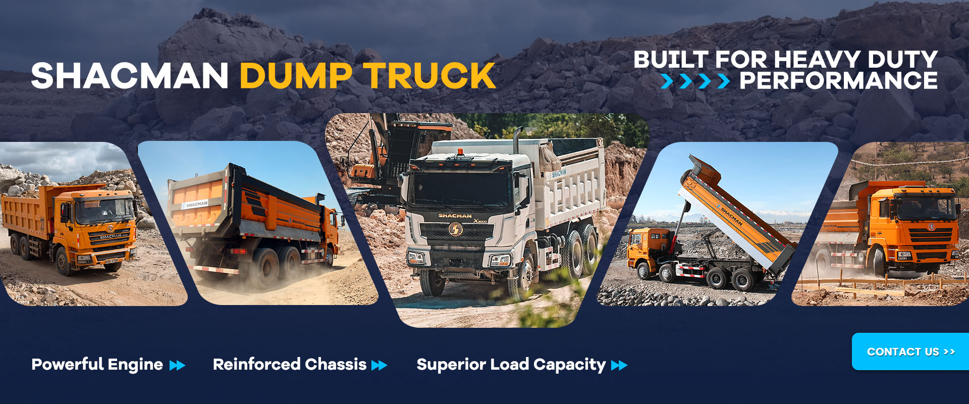 ZW Group Shacman dump trucks operating in mining and construction sites: heavy-duty tippers with reinforced chassis.