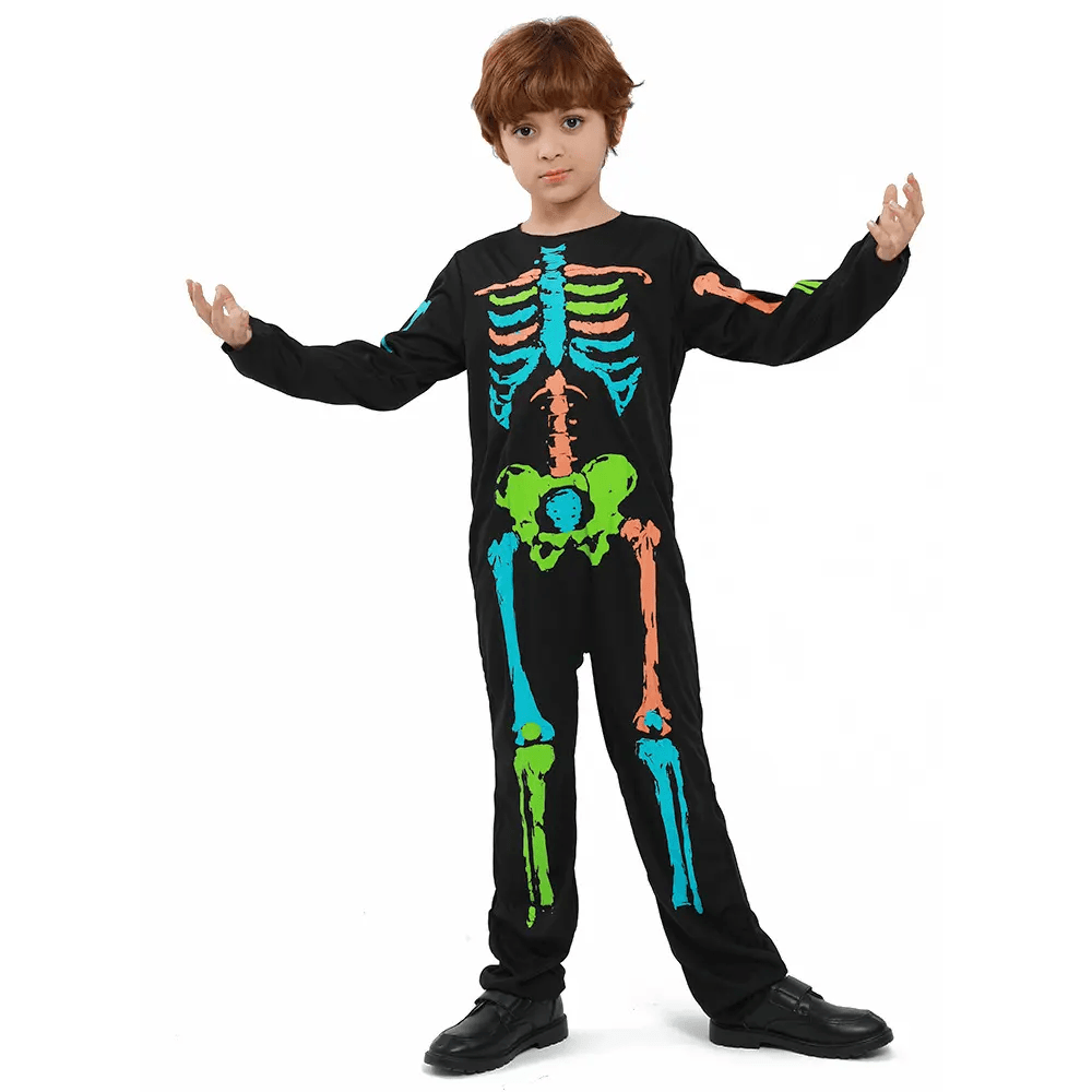 Colorful Skull Skeleton Jumpsuit – Unisex Kids Halloween Costume