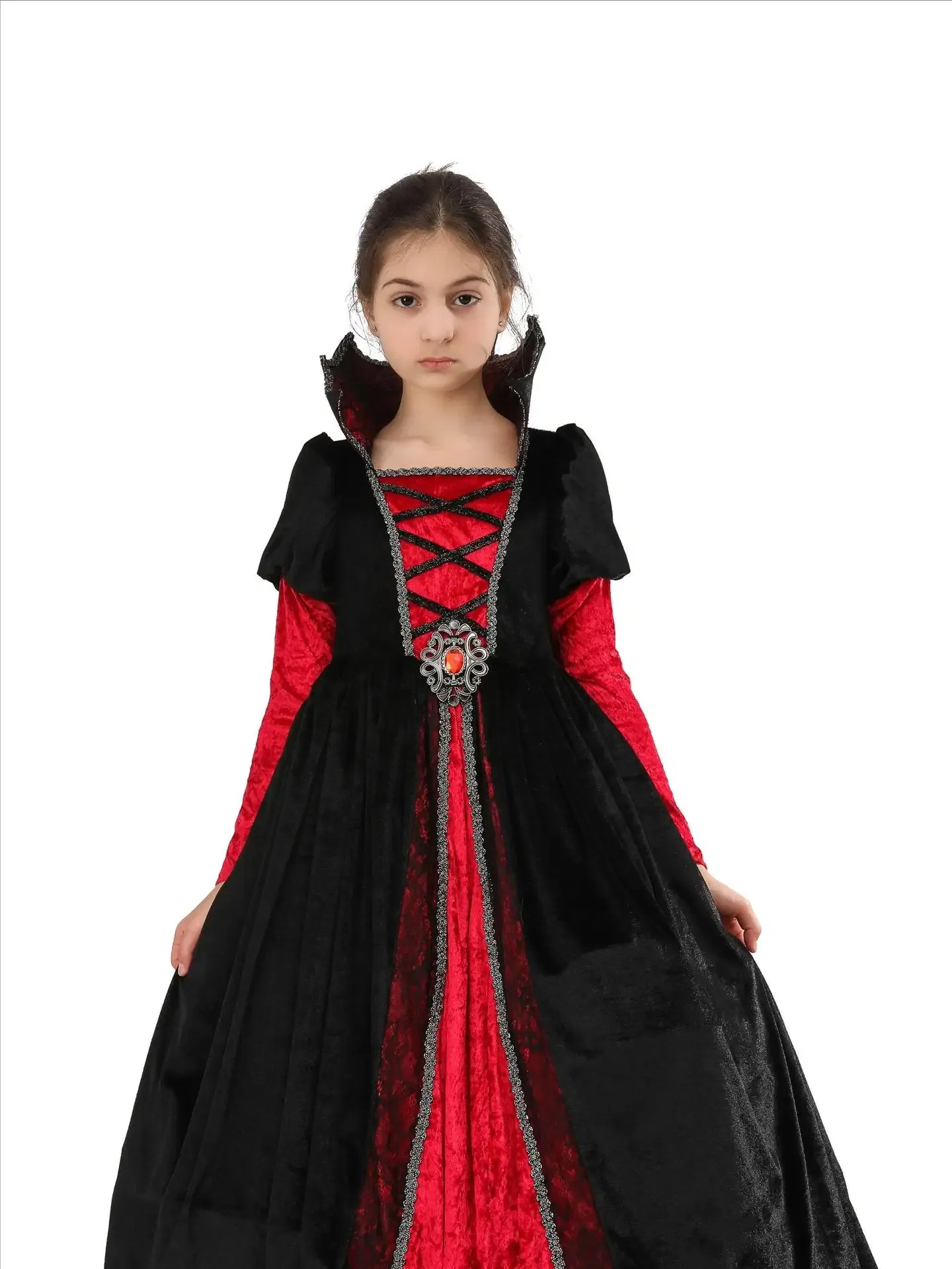 Vampire Queen Cosplay Dress With Collar And Bustle