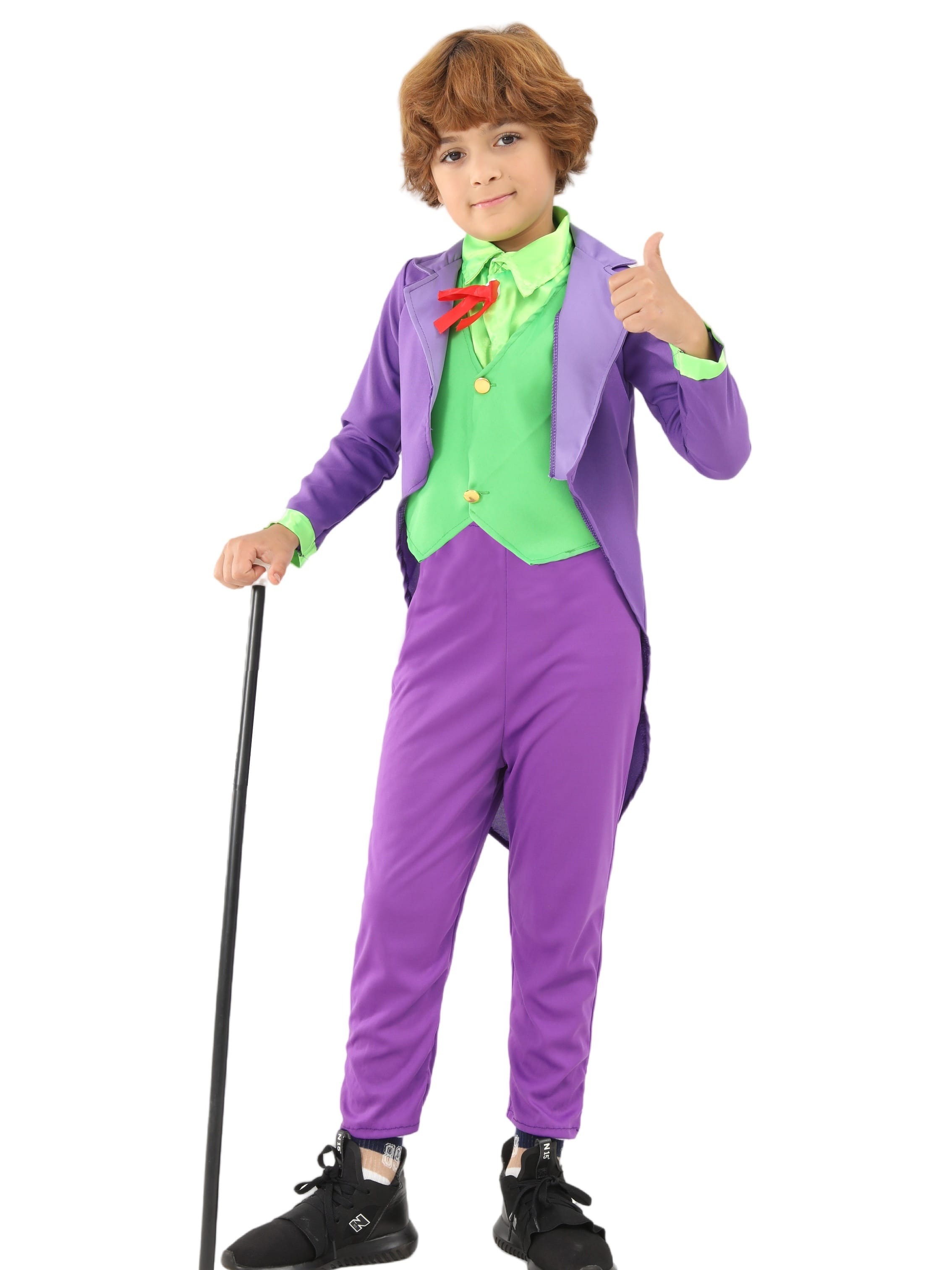 Boys Halloween Joker Suit Costume – Purple Tuxedo, Vest, Pants & Tie