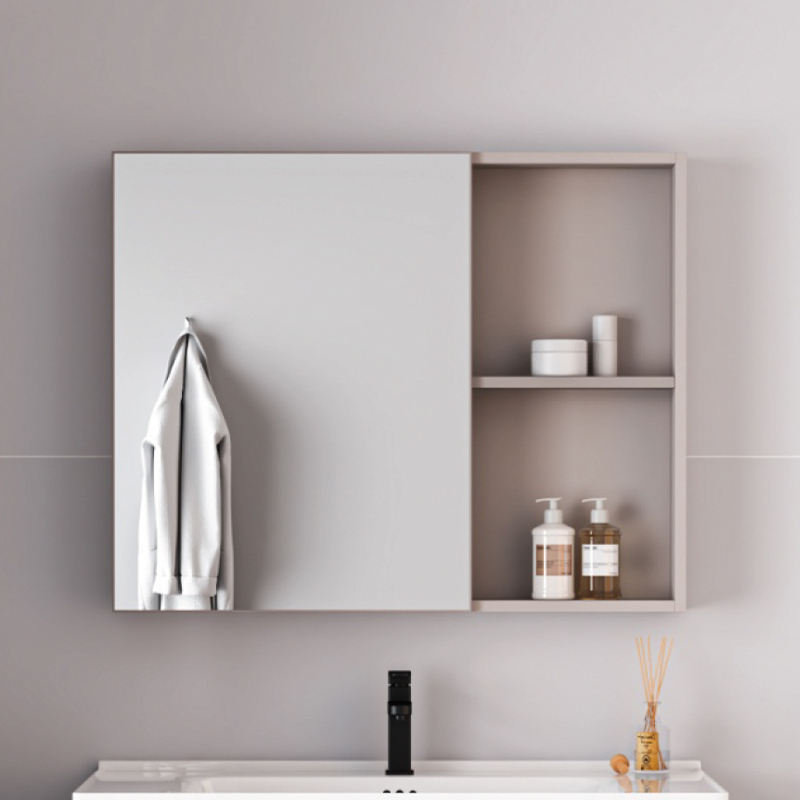 Aluminum honeycomb panel modern waterproof bathroom cabinet with ceramic basin and makeup cabinet, khaki color, suitable for hotels, apartments, and villas
