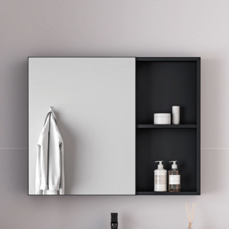 Modern aluminum dressing mirror bathroom cabinet with ceramic basin, waterproof wall-mounted, dark gray