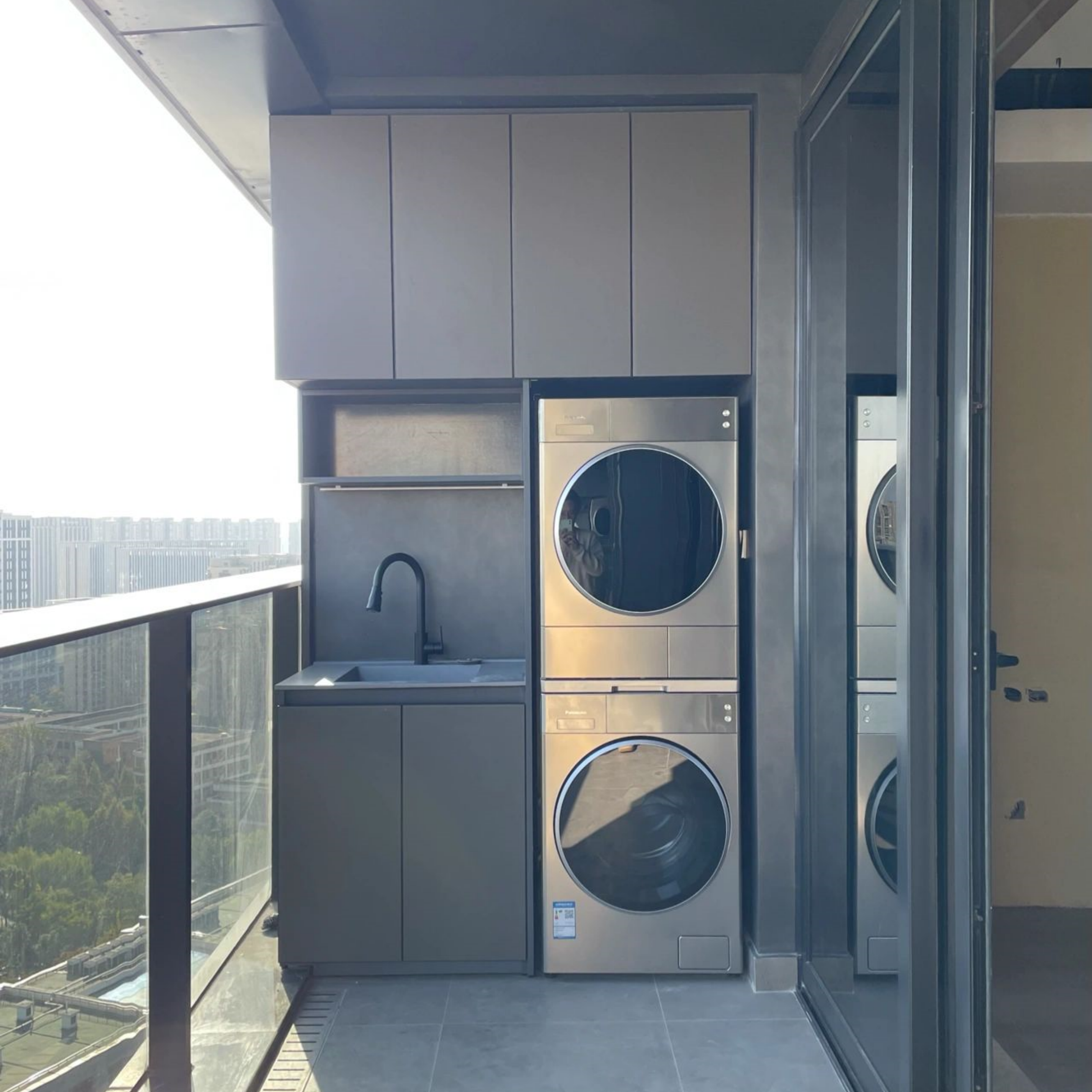 Modern Wooden Balcony and Living Room Multi-functional Eco-friendly Laundry Storage Cabinet