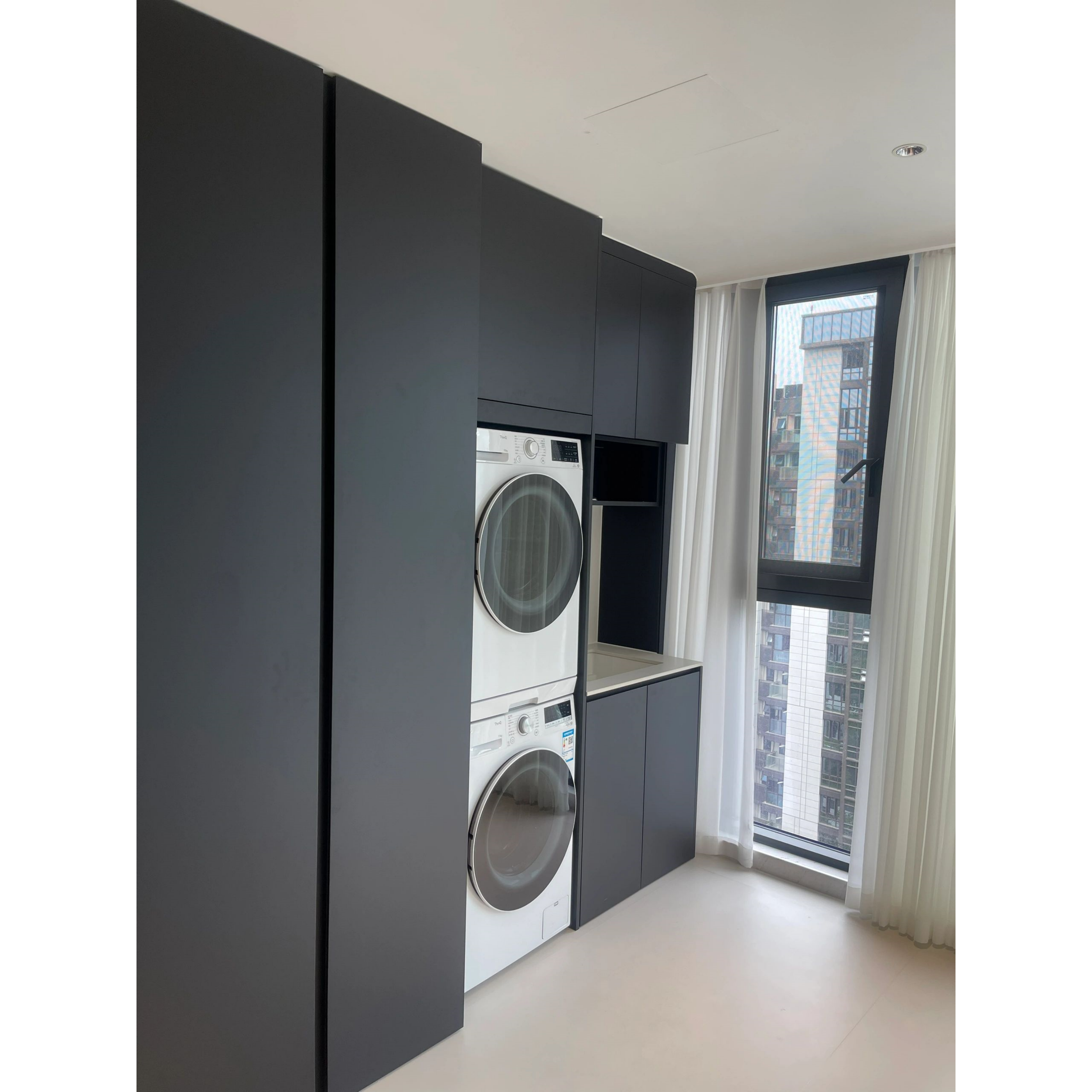 Custom Modern Wooden Laundry Storage Cabinet with Sink, Multifunctional and Eco-Friendly Design